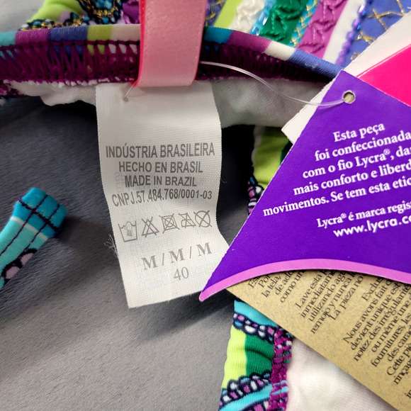 Cia Maritima Bikini Top Womens Medium Embroidered Beaded Floral Stripe Swimwear - Picture 10 of 16